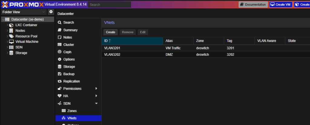 Proxmox SDN VNets configuration