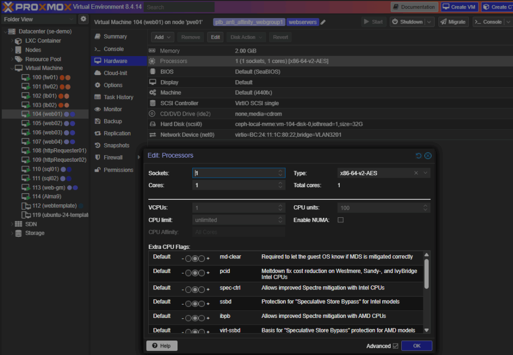Editing CPU cores while VM is online in Proxmox