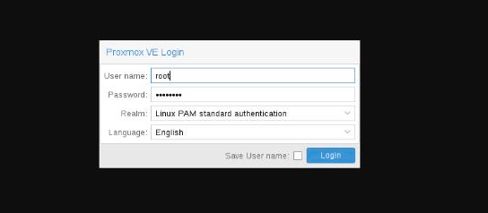 Proxmox VE log-in screen