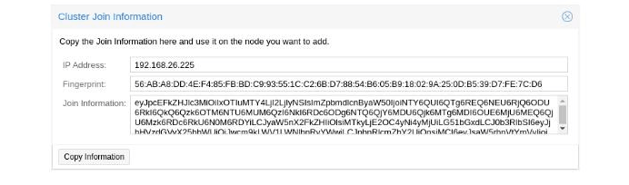Screen showing the Proxmox join info box